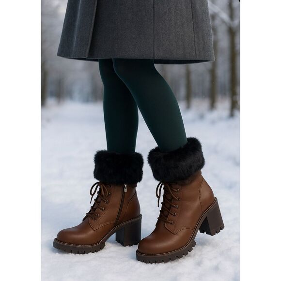 Black Faux Fur Boot Cuffs – Warm Plush Ankle Covers for Winter Boots - Picture 3 of 7